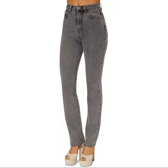 NEW WEWOREWHAT GRAY HIGH-WAISTED STRAIGHT LEG JEANS - Picture 4 of 7